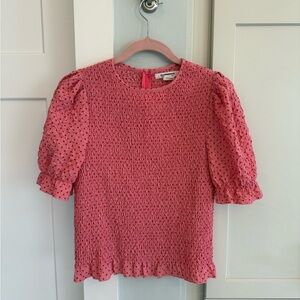 Glamorous smocked Pink polka dot Puff Sleeve Blouse